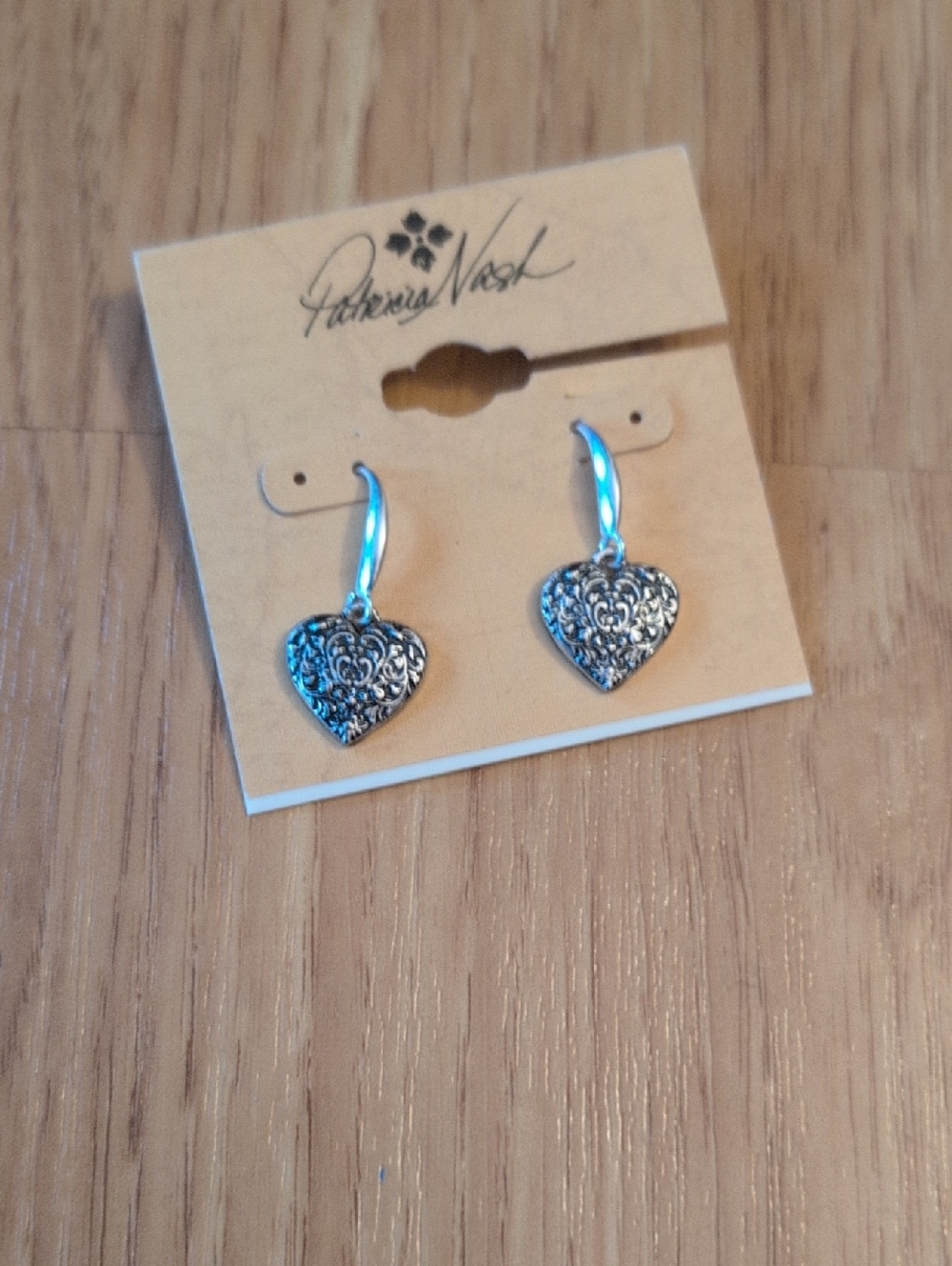 Silver Filigree Heart Drop Earrings